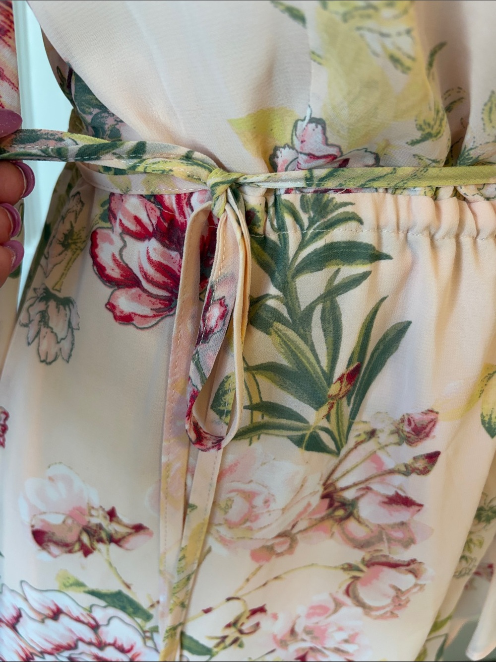 New York and Company floral maxi wrap dress 3/4 sleeve ruffle size extra small - Picture 6 of 11